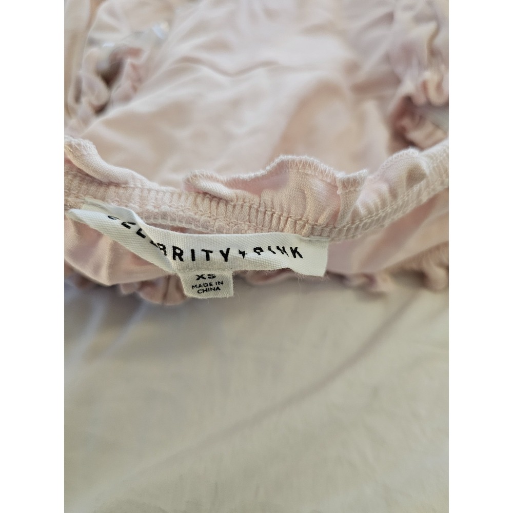 Celebrity Pink Blush Pink Puff Sleeve Bodysuit XS Ruched Off Shoulder - Picture 3 of 6